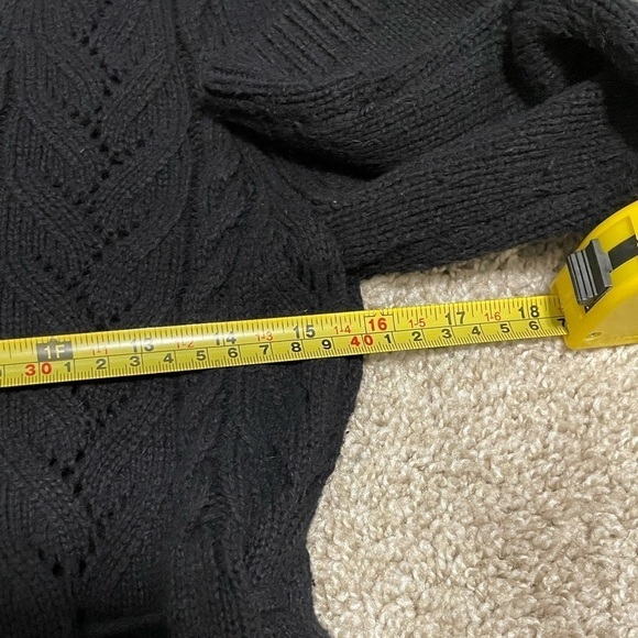 Michael Kors Women’s Sweater Medium Black Cotton Angora Pointelle Cable Knit - Picture 6 of 10